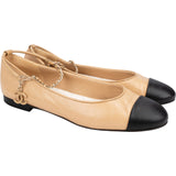 Chanel Bicolor Crinkled Leather Cap-Toe Chain Ballerina Flats (36)