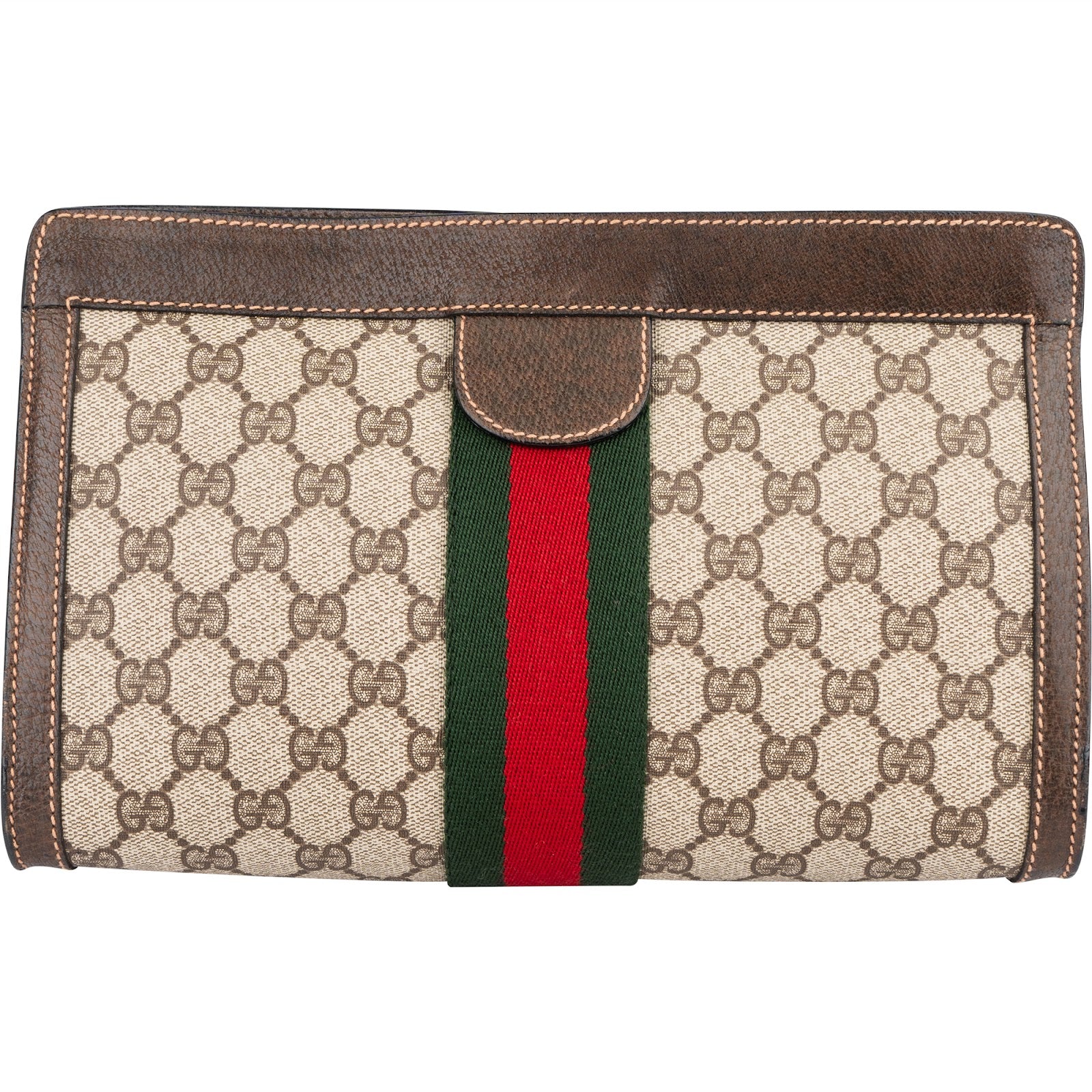 Gucci Monogram GG Supreme Web Clutch - vintageandkickz