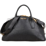 Miu Miu Black Madras Leather Dome Satchel Handbag