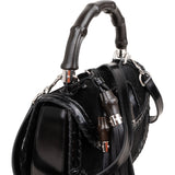 Gucci Black Leather Pony Hair New Bamboo Top Handle Crossbody Bag