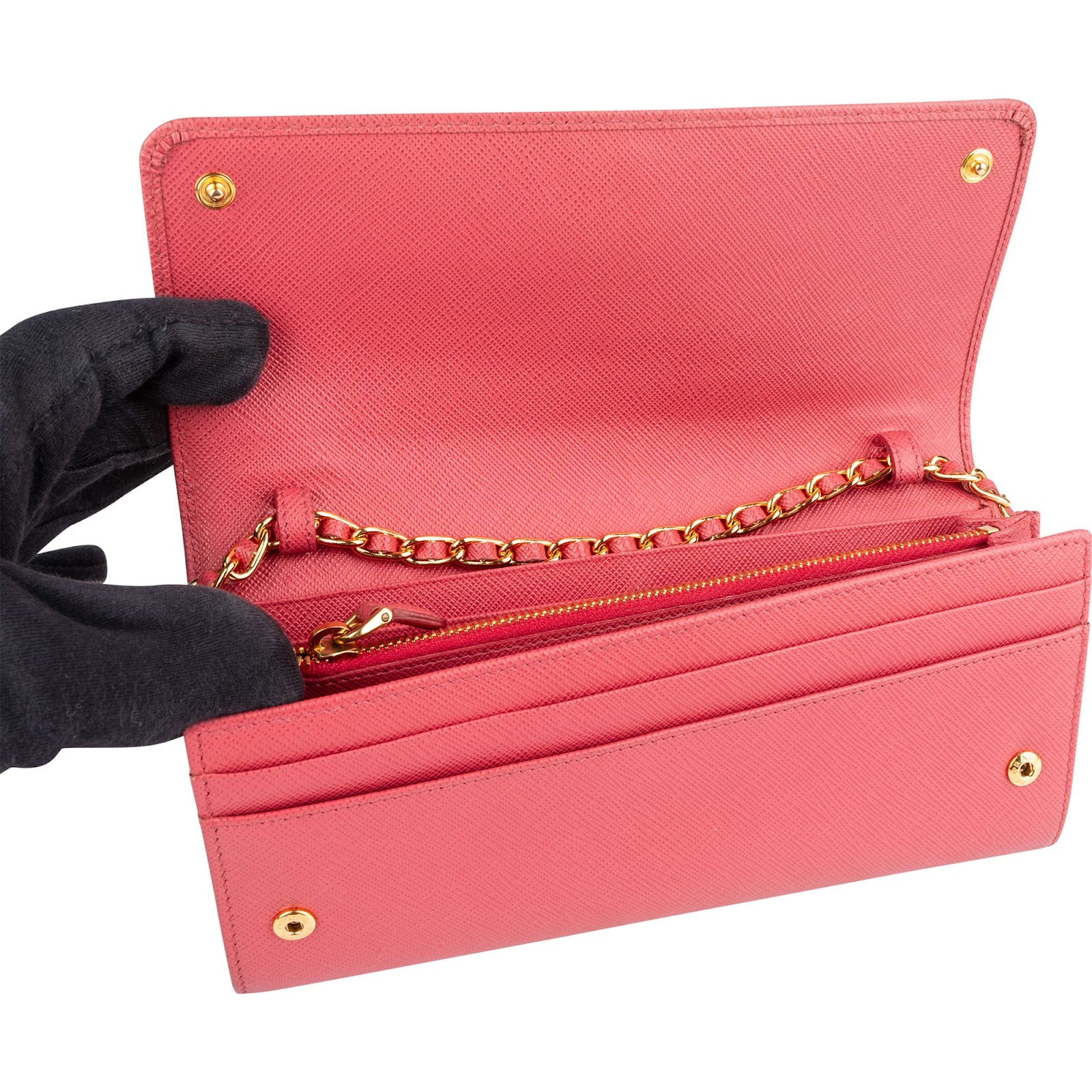Prada Pink Saffiano Leather Wallet On Chain Crossbody Bag - vintageandkickz