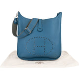 Hermès Bleu Clemence Leather Evelyne III TGM Crossbody Bag