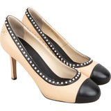Chanel Bicolor Leather Pearl Embellished Cap Toe Pumps (37)