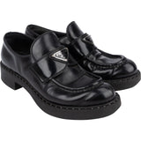 Prada Black Brushed Spazzolato Leather Triangle Mokassins Loafers (37)