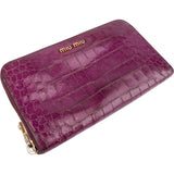 Miu Miu Crocodile Embossed Leather Zip Around Wallet