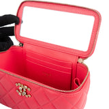 Chanel Quilted Lambskin Crystal Emblem CC Vanity Case Crossbody Bag