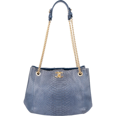 Chanel Bleu Python CC Shopping Tote Shoulder Bag