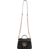 Gucci Black Leather GG Marmont Small Top Handle Handbag