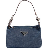 Prada Blue Denim Brown Leather D-Ring Shoulder Bag