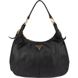 Prada Black Calfskin Leather Hobo Shoulder Bag