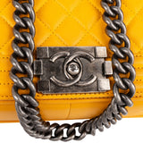 Chanel Yellow Quilted Lambskin Boy Single Flap Crossbody Bag