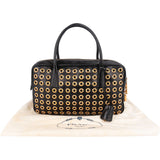 Prada Black Calf Leather Metal Grommet Bauletto Handbag