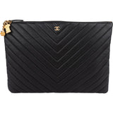 Chanel Caviar Leather Chevron Charms Clutch