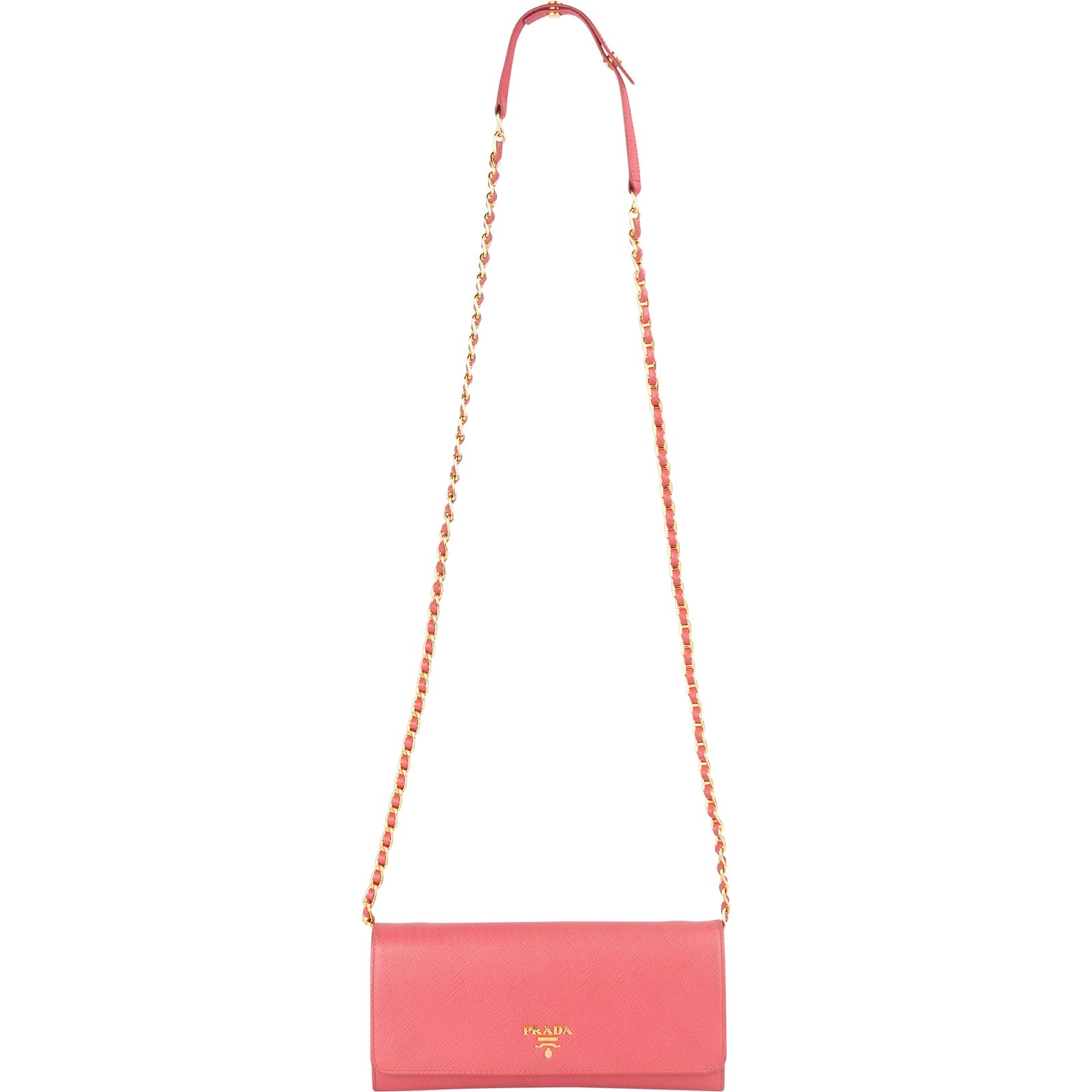 Prada Pink Saffiano Leather Wallet On Chain Crossbody Bag - vintageandkickz