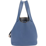 Hermès Bleu Taurillon Clemence Leather Palladium Picotin Lock 18 Handbag