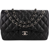 Chanel Quilted Lambskin Palladium Jumbo Double Flap Crossbody Bag
