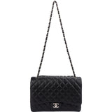 Chanel Quilted Caviar Leather Palladium Maxi Double Flap Crossbody Bag