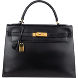 Hermès Noir Boxcalf Leather Kelly 32 Handbag