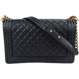 Chanel Quilted Navy Caviar Leather Large Boy Single Flap Crossbody Bag