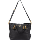Prada Black Soft Calfskin Buckle Tote Handbag