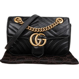 Gucci Black Quilted Leather Marmont GG Flap Crossbody Bag