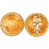 Chanel Gold Tone CC Emblem Rope Round Clip-On Earrings