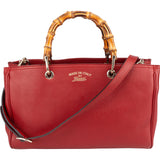 Gucci Grained Leather Bamboo Handle Tote Handbag