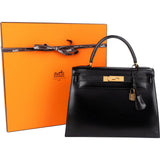 Hermès Noir Box Calf Kelly Sellier 28 Handbag