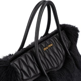 Miu Miu Faux Fur Matelassé Nappa Leather Tote Handbag