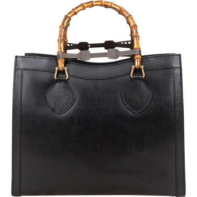 Gucci Black Leather Bamboo Handle Handbag