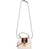 Gucci White Leather Sylvie Mini Top Handle Crossbody Handbag
