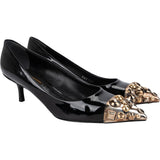 Louis Vuitton Black Patent Leather Studded Cap Toe Kitten Heel Pumps (35)