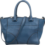 Prada Blue Stitched Calfskin Twin City Shopper Handbag