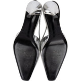 Yves Saint Laurent Silver Metallic Patent Leather Blade Slingback Pumps (37)