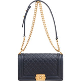 Chanel Quilted Caviar Leather Medium Boy Single Flap Crossbody Bag