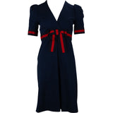Gucci Navy Cotton Web Stripe Bow Pearl Buttons Short Sleeve Dress (M)