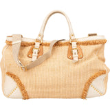 Prada Raffia and Leather Studded Handbag