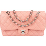 Chanel Quilted Caviar Leather Palladium Medium Double Flap Shoulder Bag