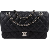 Chanel Quilted Caviar Leather Palladium Medium Double Flap Shoulder Bag