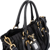 Prada Black Tessuto Gaufre Drawstring Tote Handbag