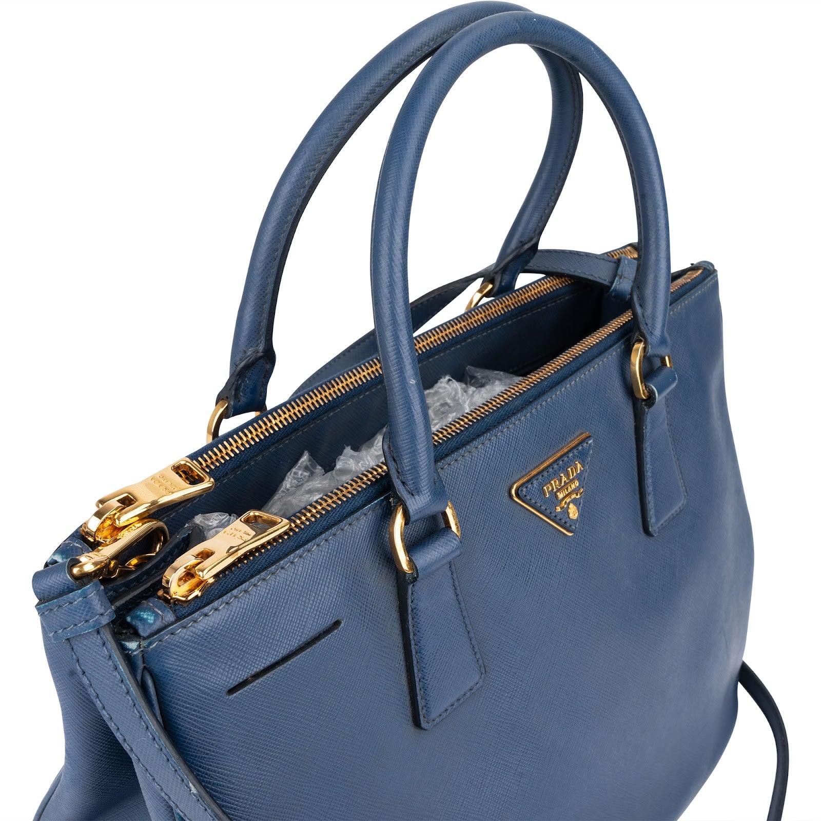 Prada Blue Saffiano Leather Galleria Handbag - vintageandkickz