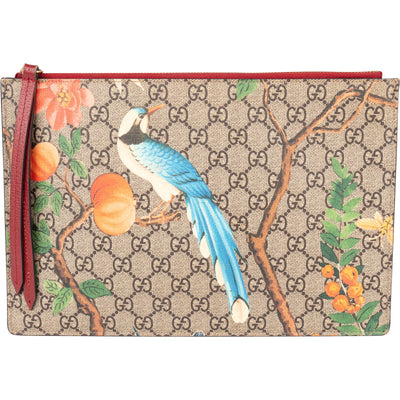 Gucci Monogram GG Supreme Floral Birds Canvas Tian Clutch
