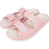 Chanel White Leather Striped Fabric Dad Slides Sandals (38)