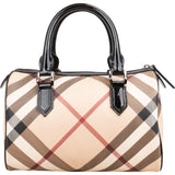 Burberry Nova-Check Monogram Patent Leather Nova Check Small Boston Bag Handbag