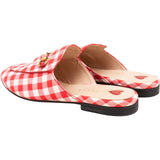 Gucci Red Gingham Nylon Leather Princetown Horsebit Slipper Mules (37)