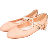 Chanel Lambskin Pearl Charm Strap Cap Toe Ballerina Flats (37,5)