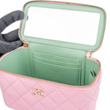 Chanel Pink Green Bicolor Quilted Lambskin Top Handle Vanity Case Crossbody Handbag