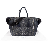 Prada Studded Perforated Denim Suede Handle Shopper Handbag