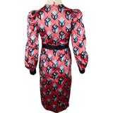 Gucci Multicolor G-Cube Print Silk Longsleeve Diamond Flower Blouse Midi Dress (IT40)