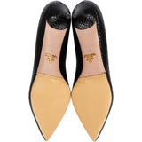 Prada Black Leather Snakeskin Embossed Bow Kitten Heels Pumps (38)